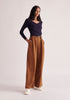 Paisie Belted Pleated Wide Leg Trousers in Brown